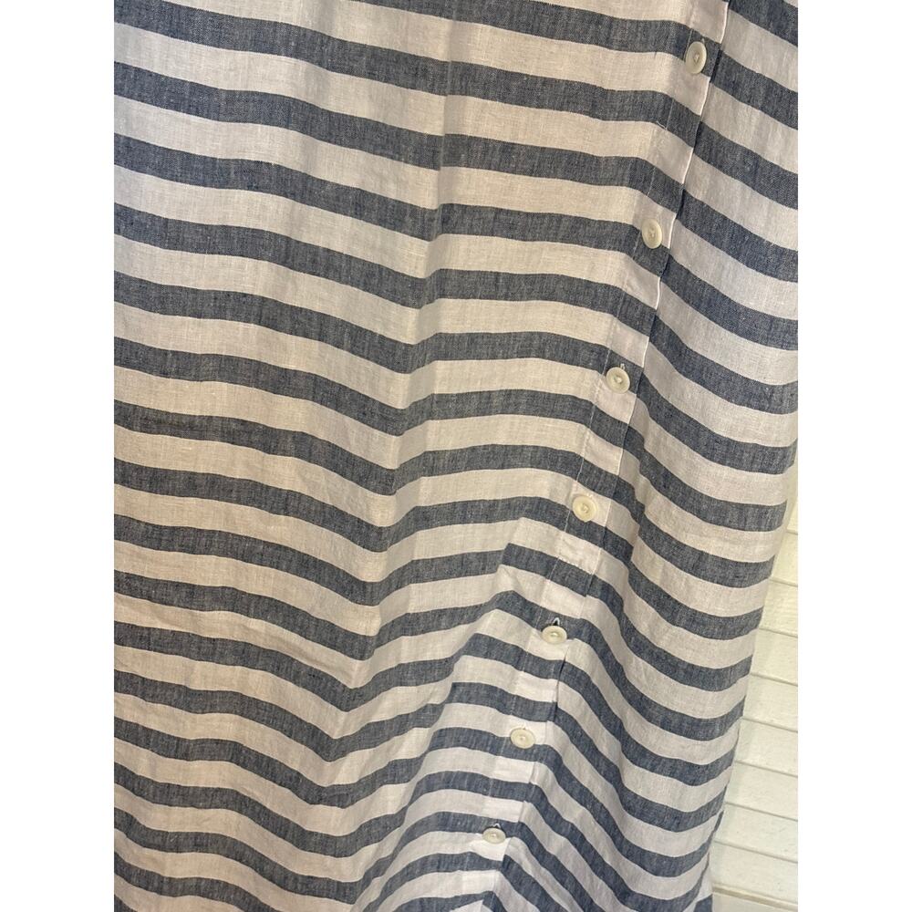 J. Jill Women's Large Love Linen Maxi Skirt Blue Striped Side Button Pockets - Picture 3 of 6